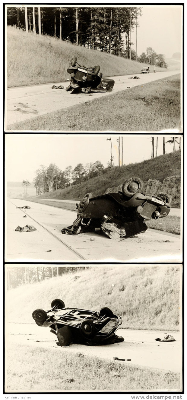 3x Gro&szlig;formatiges Foto Eines Luftwaffen KFZ Zerst&ouml;rt Auf Einer Sta&szlig;e, Zustand I-II.  I-II3x... - Ohne Zuordnung