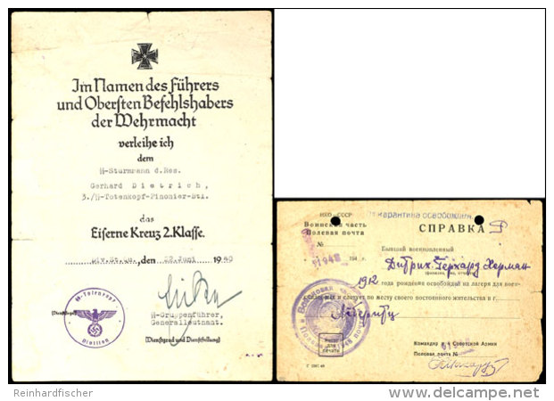 Verleihungsurkunde Eisernes Kreuz 2 Klasse An Einen SS-Sturmmann D.Res., Originalunterschrift... - Ohne Zuordnung