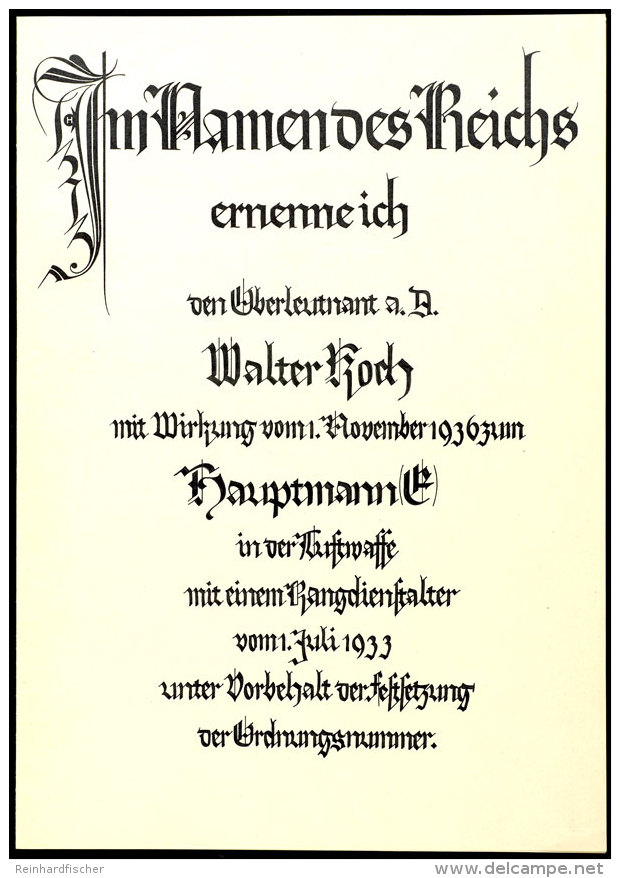 Bestallungsurkunde Vom Oberleutnant A.D. Zum Hauptmann, Mit Originalunterschrift G&ouml;ring, Mit Gro&szlig;em... - Ohne Zuordnung