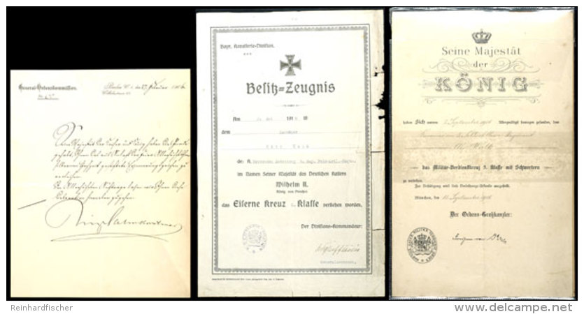 2x Urkunde Und 1x Schreiben Eines Kanoniers Der Reitenden Abteilung 5. Bayerische Feld-Artillerie-Regiments,... - Unclassified