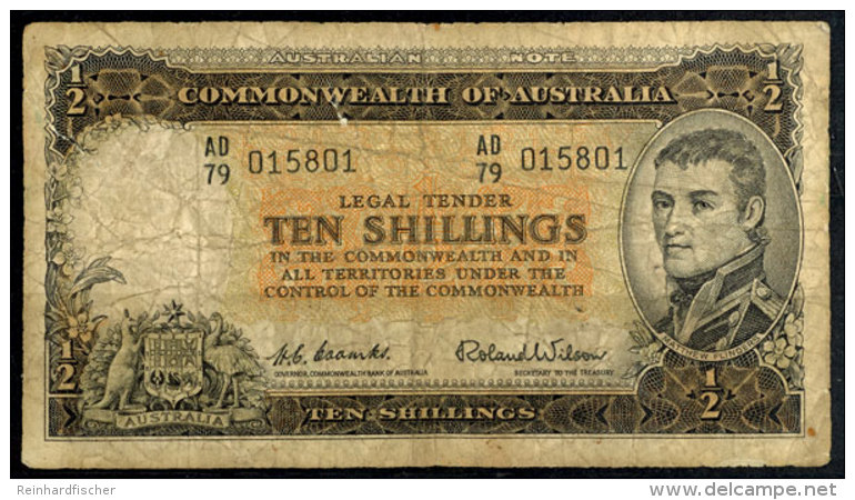 Australien, 10 Shillings, O.J. (1961-65), Matthew Flinders, Seriennummer AD 79 015801, Erhaltung IV-V., Katalog:... - Ohne Zuordnung