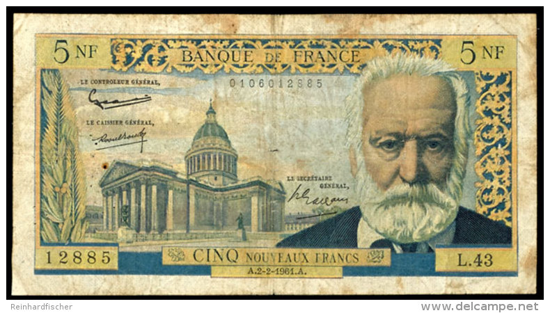 Frankreich, 5 Francs, O.J. (1960-1958), Victor Hugo, &Uuml;berdruck "5 Nouveax Francs", Seriennummer 12885 L. 43,... - Ohne Zuordnung