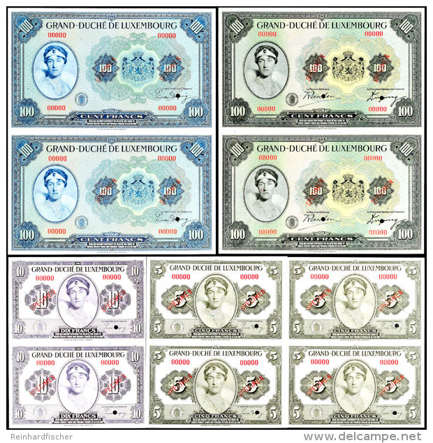 Luxemburg, 4 X 5 Francs O.J. (1944), 4 X 10 Francs O.J. (1944), 2 X 100 Francs O.J. (1934), 2 X 100 Francs O.J.... - Other & Unclassified