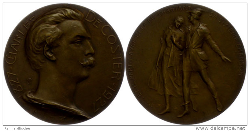 Belgien, Bronzemedaille (Dm. Ca. 69,90mm, Ca. 111,18g), 1927, Von A. Mauquoy, Auf CHarles De Coster. Av: B&uuml;ste... - Sonstige & Ohne Zuordnung