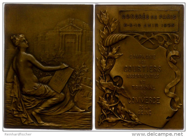 Frankreich, Rechteckige Bronzeplakette (ca. 61,50x47,90mm, Ca. 64,19g), 1925, Von B. L. Hercule. Av: Sitzende... - Sonstige & Ohne Zuordnung
