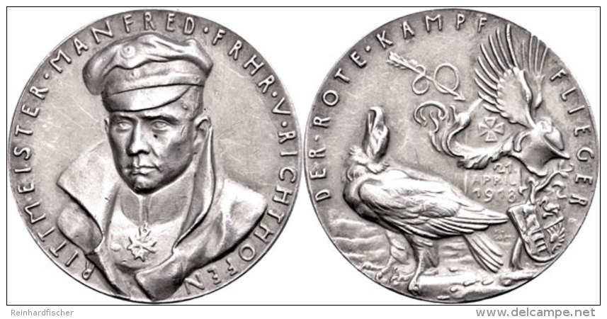 Silbermedaille (Dm. Ca. 37mm, Ca. 19,53g), 1918, Von K. Goetz, Auf Manfred Freiherr Von Richthofen. Av: Brustbild... - Sonstige & Ohne Zuordnung