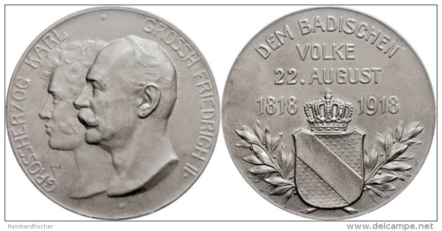 Baden, Friedrich II., Zinkmedaille (Kriegsmetall) (78,84g, Durchmesser Ca. 61mm), 1918, Von B. H. Mayer, Zur... - Sonstige & Ohne Zuordnung