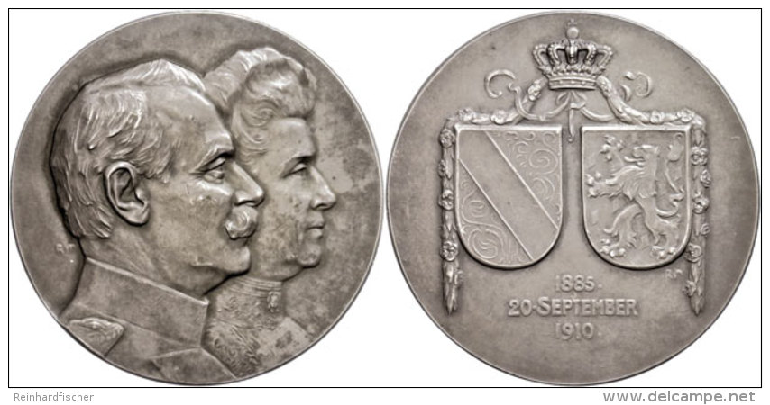 Baden, Friedrich II., Silbermedaille (61,78g, Durchmesser Ca. 51mm), 1910, Von R. Mayer, Auf Die Silberne Hochzeit.... - Sonstige & Ohne Zuordnung