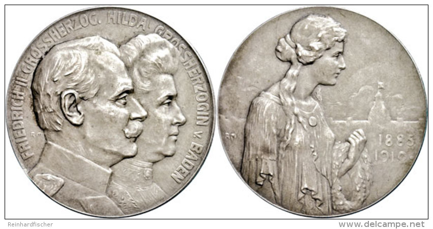 Baden, Friedrich II., Silbermedaille (25,04g, Durchmesser Ca. 40mm), 1910, Von R. Mayer, Auf Die Silberne Hochzeit.... - Sonstige & Ohne Zuordnung