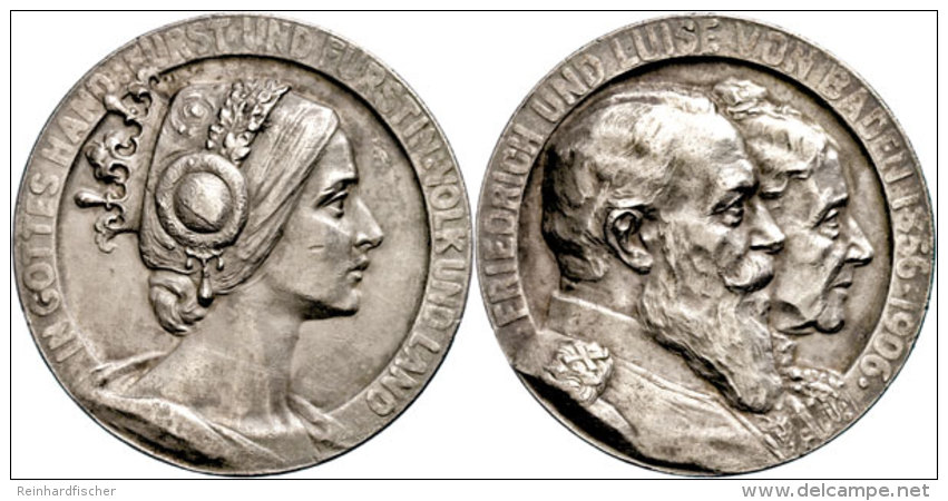 Baden, Friedrich I., Silbermedaille (31,86g, Durchmesser 40mm), 1906, Von Mayer, Zur Goldenen Hochzeit. Av.: Die... - Sonstige & Ohne Zuordnung