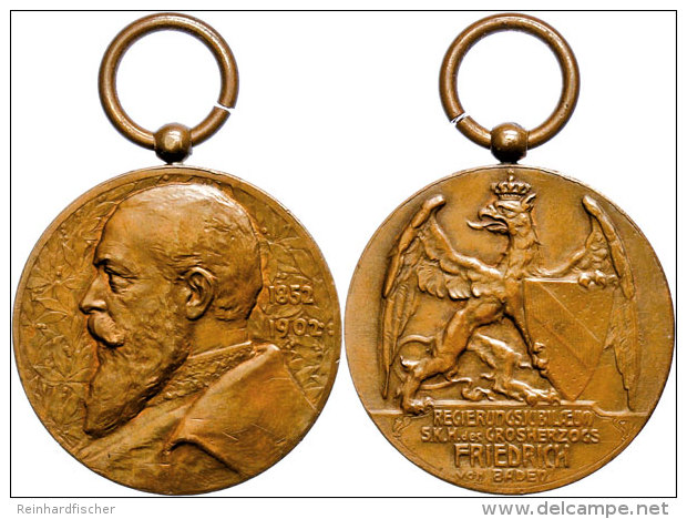 Baden, Friedrich I., Gehenkelte Bronzemedaille (18,28g, Durchmesser Ca. 33,5mm), 1902, Von R. Meyer, Zum... - Sonstige & Ohne Zuordnung