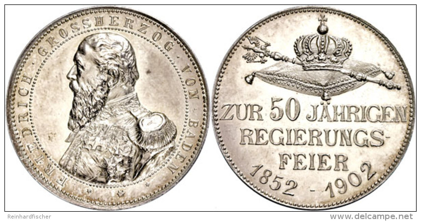 Baden, Friedrich I., Silbermedaille (18,17g, Durchmesser 32mm), 1902, Von Lauer, Zum 50j&auml;hrigen... - Sonstige & Ohne Zuordnung