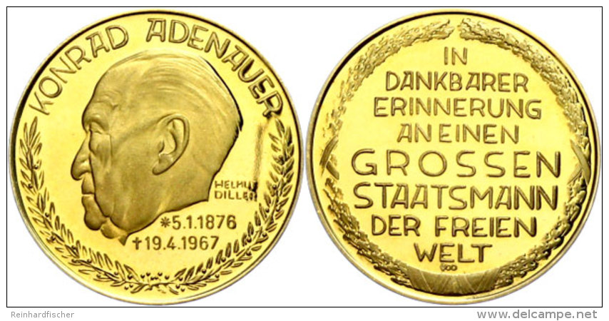 Goldmedaille, Konrad Adenauer, 900er-Gold, 20 Mm, 3,5 Gr., PP  PPGold Medal, Kurt Adenauer, 900er-Gold, 20 Mm,... - Sonstige & Ohne Zuordnung