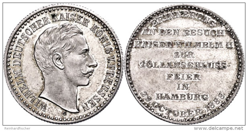 Hamburg, Silbermedaille (Dm. Ca. 28,10g, Ca. 11,47g), 1888, Auf Den Besuch Wilhelm II. Anl&auml;sslich Der... - Other & Unclassified