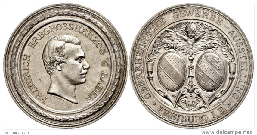 Baden, Friedrich  I., Versilberte Bronzemedaille (62,86g, Durchmesser Ca. 51mm), 1887, Von E. Weigand, Auf Die... - Sonstige & Ohne Zuordnung