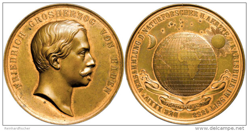 Baden, Friedrich I., Bronzemedaille (53,31g, Durchmesser Ca. 47mm), 1858, Von C. Voigt, Auf Die Versammlung Der... - Sonstige & Ohne Zuordnung