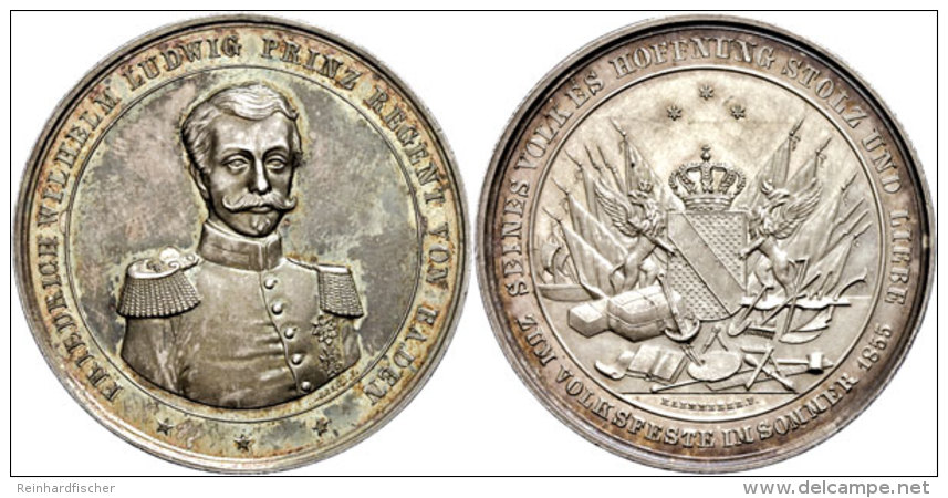 Baden, Friedrich I., Silbermedaille (24,32g, Durchmesser Ca. 41mm), 1855, Von F. Sebald Und F. Kaemmerer, Zum... - Sonstige & Ohne Zuordnung