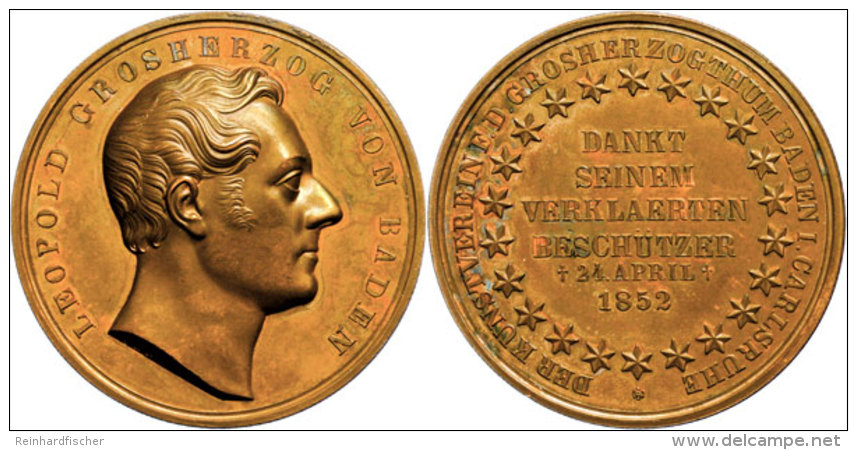 Baden, Karl Leopold Friedrich, Bronzemedaille (63,41g, Durchmesser Ca. 47mm), 1852, Von L. Kachel, Ged&auml;chtnis... - Sonstige & Ohne Zuordnung