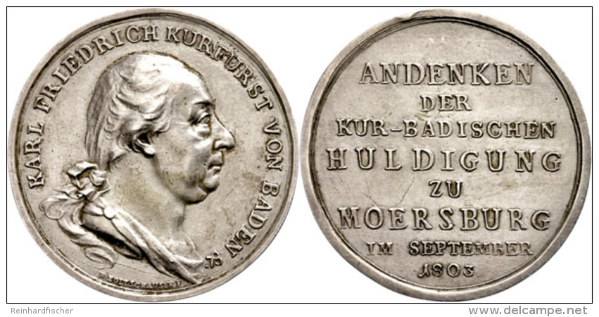 Baden, Karl Friedrich, Silbermedaille (14,23, Durchmesser Ca. 35mm), 1803, Von Boltschauser, Auf Die Huldigung Der... - Sonstige & Ohne Zuordnung