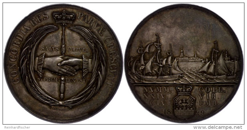 Emden, Stadt, Silbermedaille Des Vierundzwanziger Kollegiums (58,04g, Dm. Ca. 50mm), 1829, Von C. Fischer. Av: Zwei... - Sonstige & Ohne Zuordnung