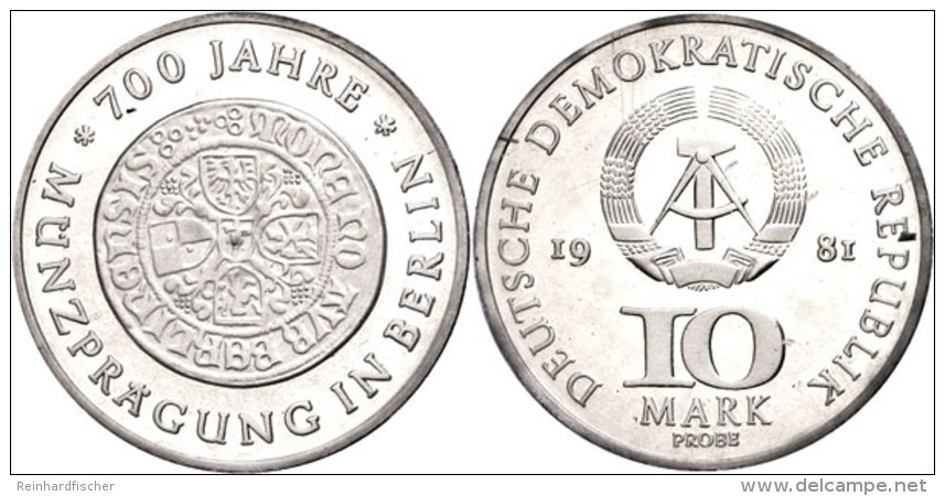 DDR, 10 Mark, 1981, Probe, 700 Jahre M&uuml;nzpr&auml;gung In Berlin, J. 1582P1, In Hartplastik Versiegelt, Leicht... - Other & Unclassified