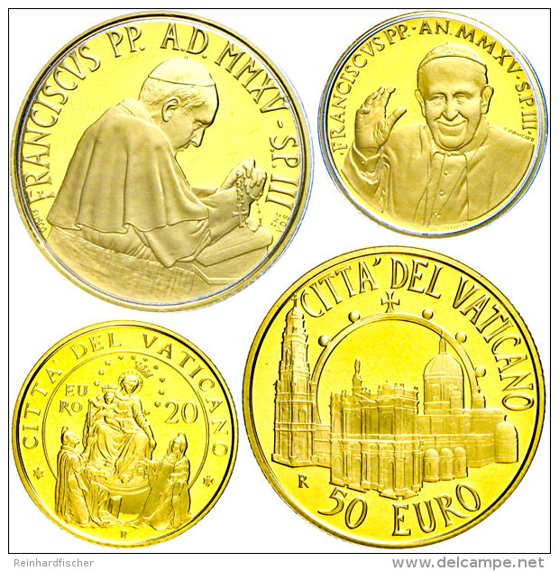 20 Und 50 Euro, Gold, 2015, Heiligtum Unserer Lieben Frau Vom Rosenkranz, Jeweils In Roter Ausgabeschatulle Mit... - Vatikan