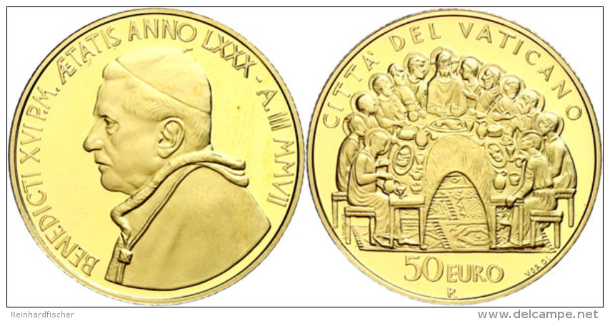 50 Euro, Gold, 2007, Jesus Christus Mit Den J&uuml;ngern Beim Letzten Abendmahl, 917er Gold, 15 G, Fb. 448, KM 403,... - Vatikan