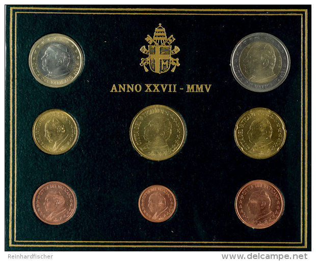 2005, Euro KMS 1 Cent Bis 2 Euro, Papst Johannes Paul II., Im Folder, St.  St2005, Euro KMS 1 Cent Till 2 Euro,... - Vatikan