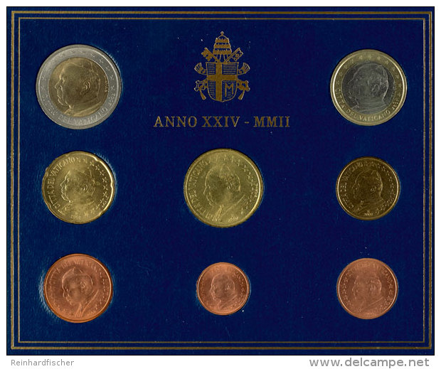 2002, Euro KMS 1 Cent Bis 2 Euro, Papst Johannes Paul II., Im Folder, St.  St2002, Euro KMS 1 Cent Till 2 Euro,... - Vatikan