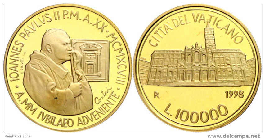 100 000 Lire, Gold, 1998, Basilica Di Santa Maria Maggiore, 917er Gold, 15 G, Fb. 430, KM 302, In... - Vatikan