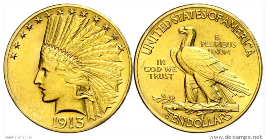 10 Dollars, Gold, 1913, Indian Head, Fb. 166, Ss-vz.  Ss-vz10 Dollars, Gold, 1913, Indian Head, Fb. 166, Very... - Other & Unclassified