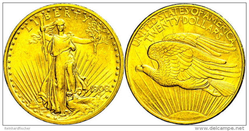 20 Dollars, 1908, Standing Liberty, Philadelphia, Fb. 185, Kl. Rf., Ss-vz.  Ss-vz20 Dollars, 1908, Standing... - Sonstige & Ohne Zuordnung