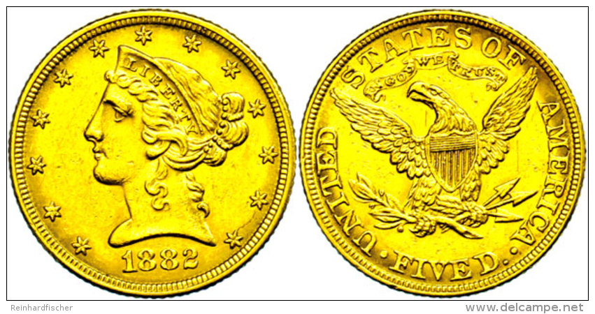 5 Dollars, Gold, 1882, Philadelphia, Fb. 143, F. Vz.  5 Dollars, Gold, 1882, Philadelphia, Fb. 143, F.... - Sonstige & Ohne Zuordnung
