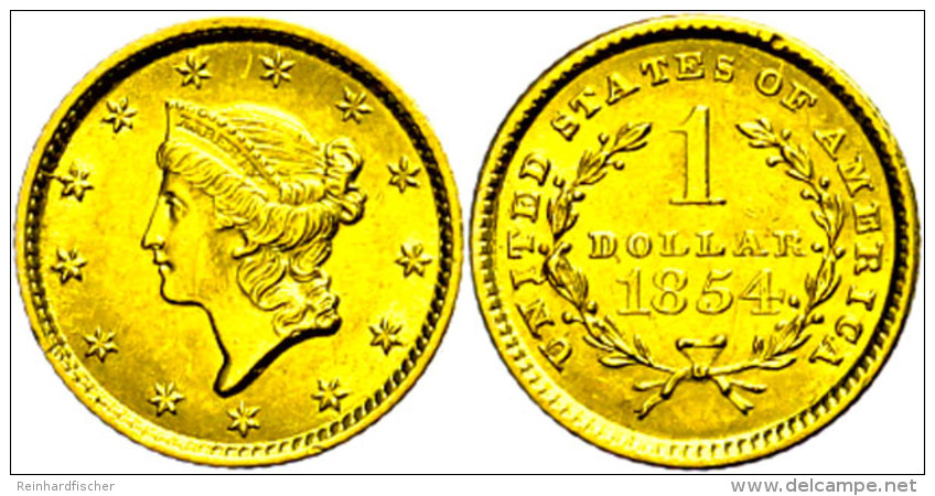 Dollar, Gold, 1854, Fb. 84, Randfehler, Vz.  VzDollar, Gold, 1854, Fb. 84, Margin Fault, Extremley Fine  Vz - Sonstige & Ohne Zuordnung