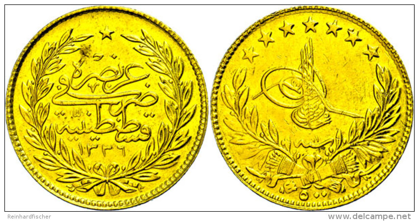 500 Piaster, Gold, 1918 (AH 1337), Mohammed VI., Fb. 70, Ss.  Ss500 Piastre, Gold, 1918 (provisional Issue... - Turkey