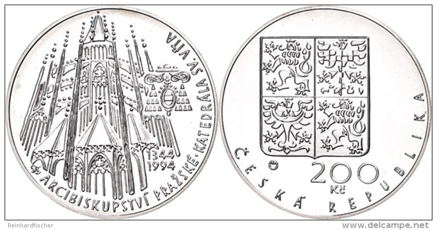 200 Kronen, 1994, Zum 650j&auml;hrigen Jubil&auml;um Des Erzbistums Prag, Auflage 2500 St&uuml;ck,  PP200... - Tschechische Rep.