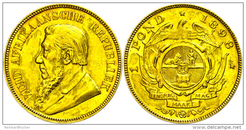1 Pound, Gold, 1898, Fb. 2, Ss.  Ss1 Pound, Gold, 1898, Fb. 2, Very Fine.  Ss - South Africa