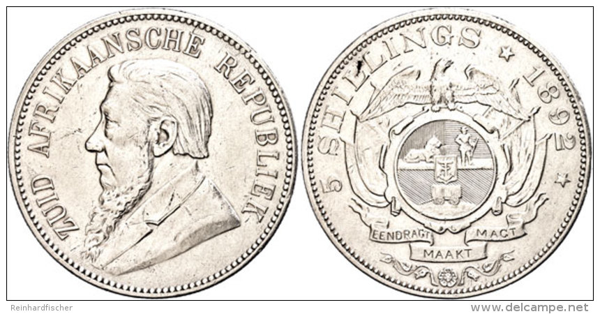 5 Shillings, 1892, KM 8.1, Schr&ouml;tlingsfehler, Ss.  Ss5 Shillings, 1892, KM 8. 1, Planchet Fault, Very... - South Africa