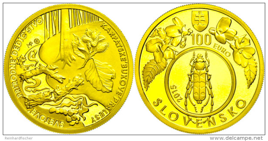 100 Euro, Gold, 2015, Buchenw&auml;lder In Der Karpaten, 8,55g Fein, Mit Zertifikat In Ausgabeschatulle, PP. ... - Slovakia