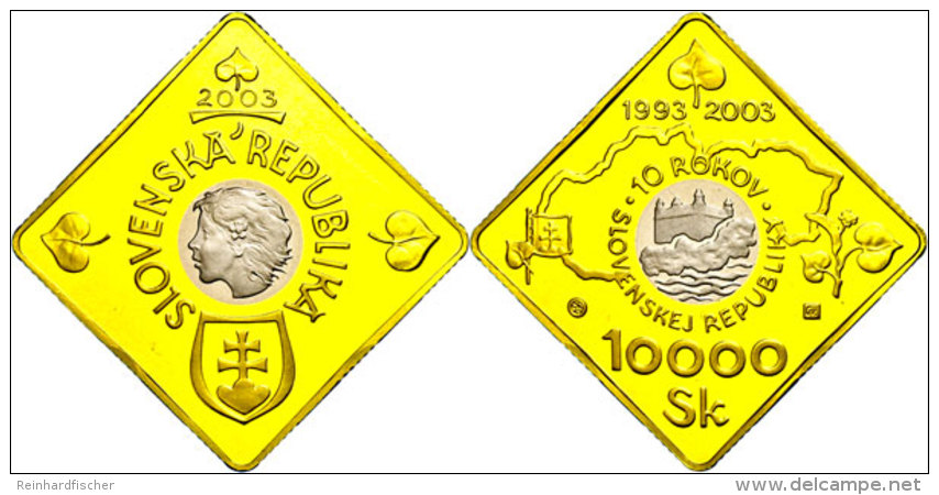 10000 Kronen, Bimetall Gold/Palladium, 2003, 10 Jahre Slowakische Republik, 15,55g Gold/1,55g Palladium, Auflage... - Slovakia