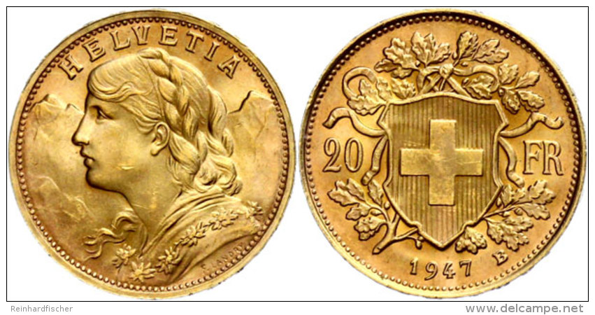 20 Franken, 1947, Gold, Vreneli, Vz-st  Vz-st20 Franc, 1947, Gold, Vreneli, Extremly Fine To Uncirculated ... - Sonstige & Ohne Zuordnung