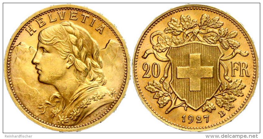 20 Franken, 1927, Gold, Vreneli, St  St20 Franc, 1927, Gold, Vreneli, St  St - Sonstige & Ohne Zuordnung