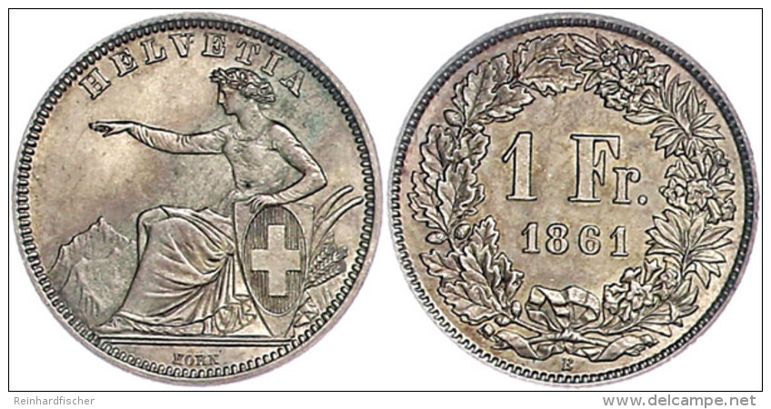 1 Franken, 1861, Eidgenossenschaft, HMZ 2-1203, St.  St1 Franc, 1861, Confederation, HMZ 2-1203, St.  St - Sonstige & Ohne Zuordnung