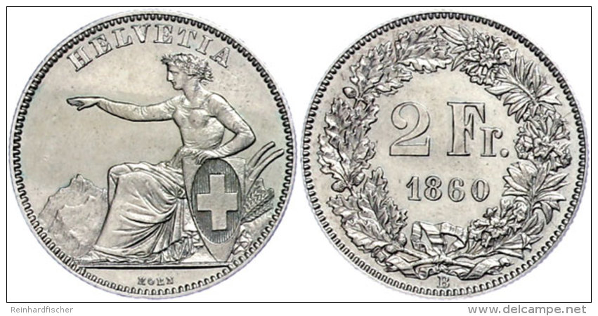 2 Franken, 1860, Eidgenossenschaft, HMZ 2-1201, F. St.  2 Franc, 1860, Confederation, HMZ 2-1201, F. St. - Sonstige & Ohne Zuordnung