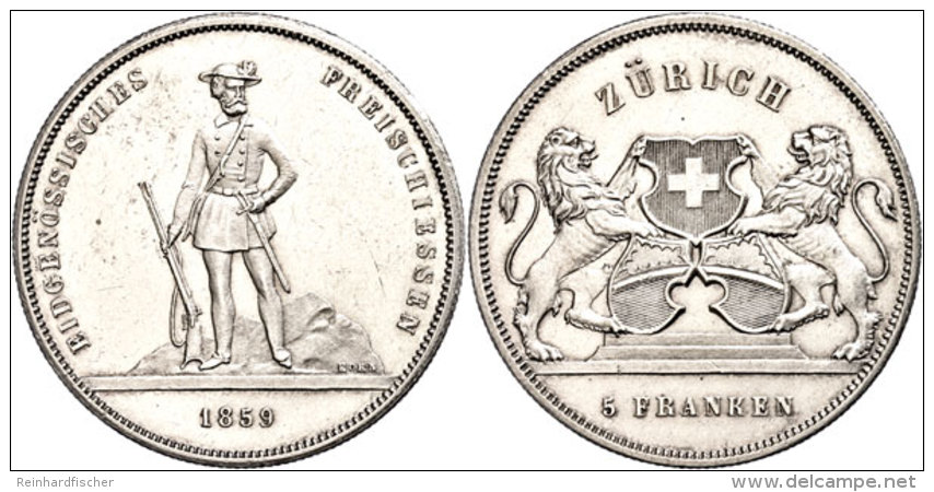 5 Franken, 1859, Z&uuml;rich, HMZ 2-1343c, Vz.  Vz5 Franc, 1859, Zurich, HMZ 2-1343c, Extremley Fine  Vz - Sonstige & Ohne Zuordnung