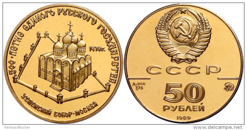 50 Rubel, Gold, 1989, Kathedrale Maria Himmelfahrt Im Kreml Zu Moskau, 900er Gold, 8,64 G, Fb. 199, KM 225, In... - Russia