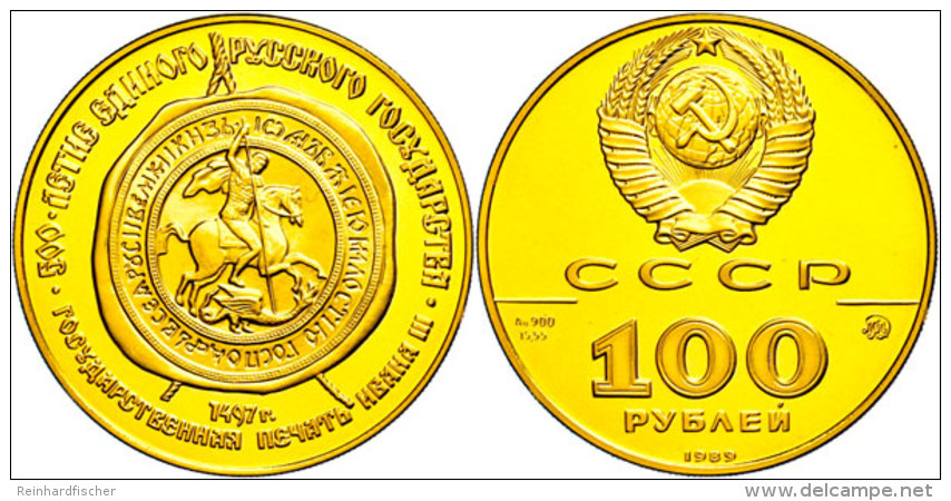 100 Rubel, Gold, 1989, Siegel Von Iwan III., Parchimowicz 271, In Schatulle, PP.  PP100 Rouble, Gold, 1989,... - Russia