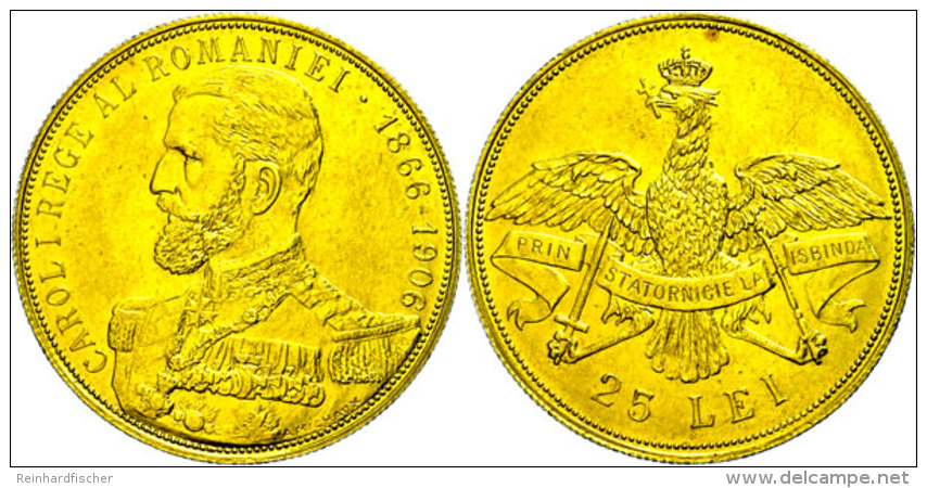 25 Lei, Gold, 1906, Karl I., 40J&auml;hriges Regierungsjubil&auml;um, Fb. 7, Vz.  Vz25 Lei, Gold, 1906, Karl... - Romania