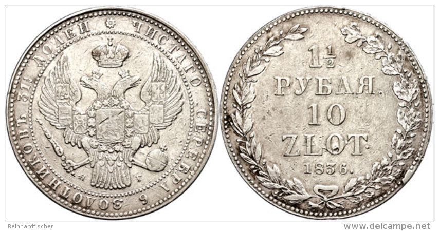 1 1/2 Rubel (10 Zloty), 1836, Nikolaus I., Warschau, Bitkin 1136, Randfehler Und Kratzer, F. Ss.  1 + Rouble... - Poland