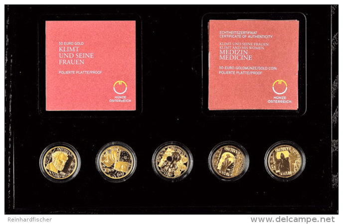 5 X 50 Euro, Gold, 2012-2016, Serie "Klimt Und Seine Frauen", Jeweils 10g Fein, Mit Zertifikaten In Massiver... - Austria